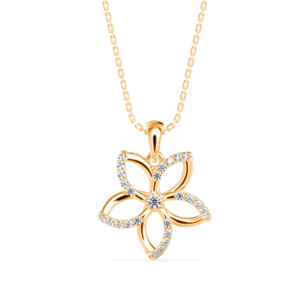 0.19Ct Flower Shape Prong Lab-Grown Diamond Gold Pendant Necklace