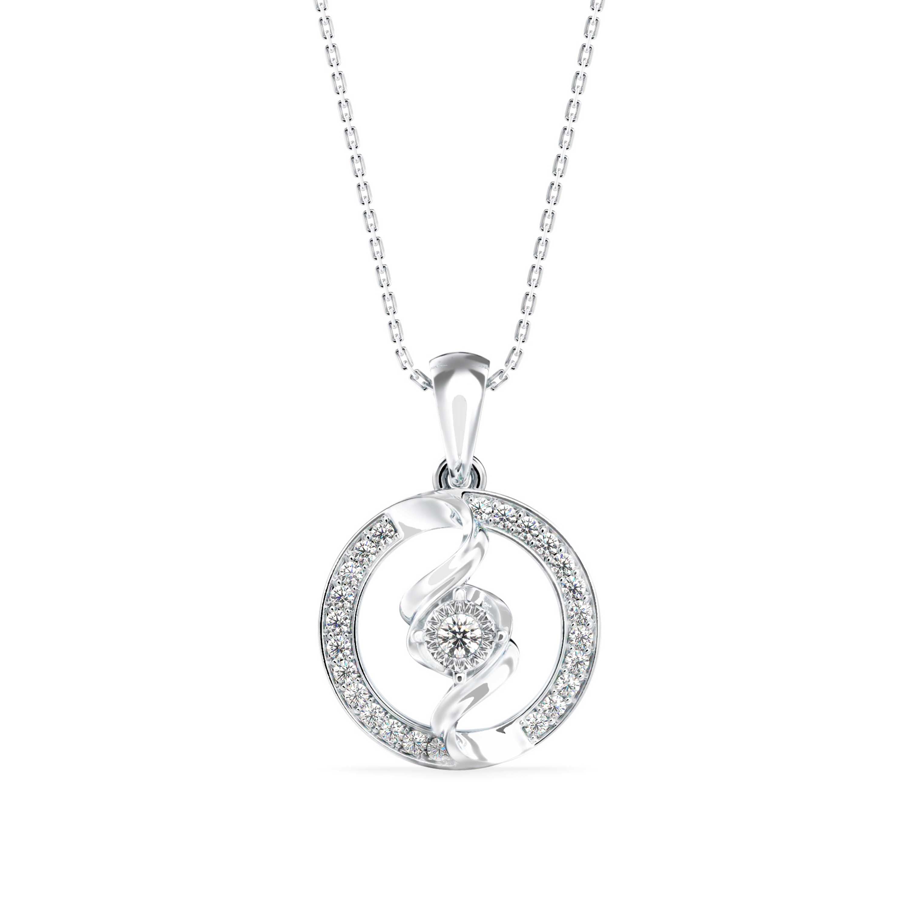 0.26Ct Swirl Circular Halo Lab-Grown Diamond Gold Pendant Necklace