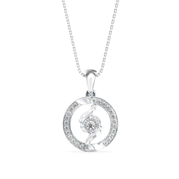 0.26Ct Swirl Circular Halo Lab-Grown Diamond Gold Pendant Necklace
