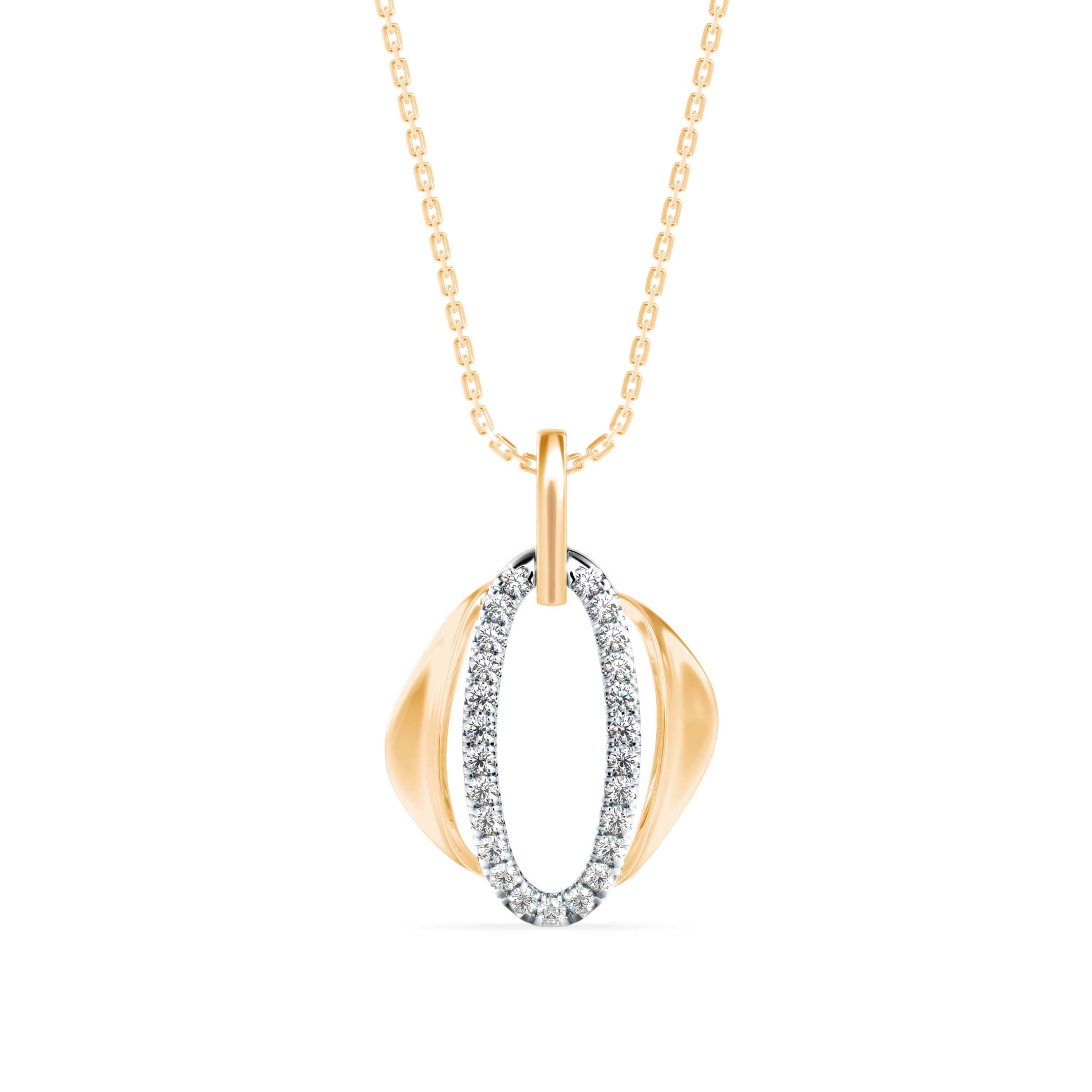 0.18Ct Oval Shape Pave Lab-Grown Diamond Gold Pendant Necklace