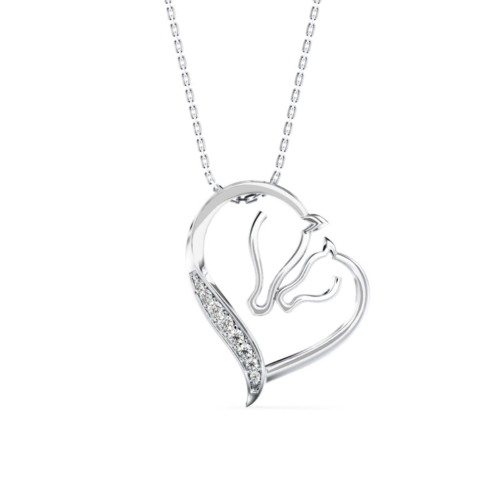 0.07Ct Two Horse Heads Shape Lab-Grown Diamond Gold Pendant Necklace