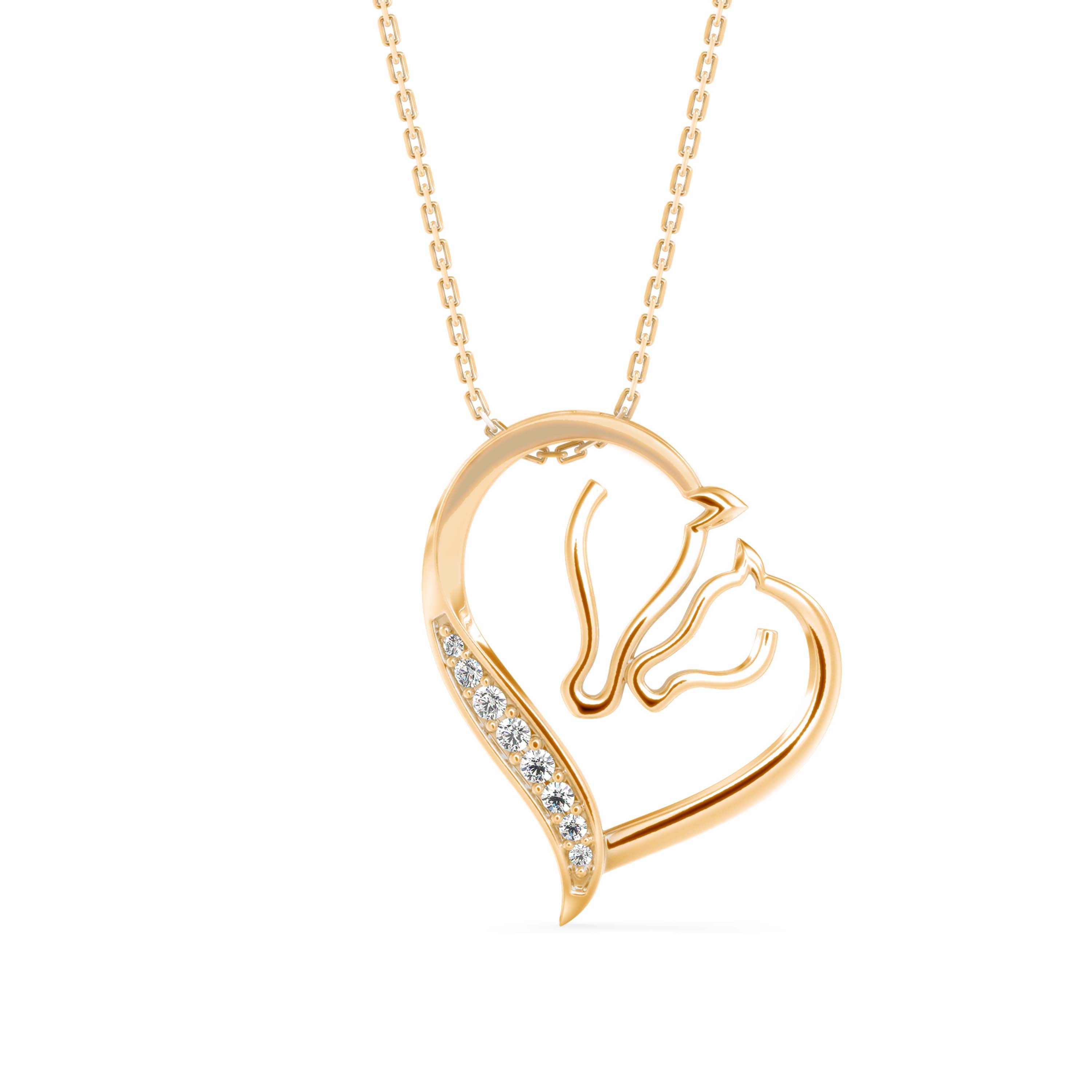 0.07Ct Two Horse Heads Shape Lab-Grown Diamond Gold Pendant Necklace