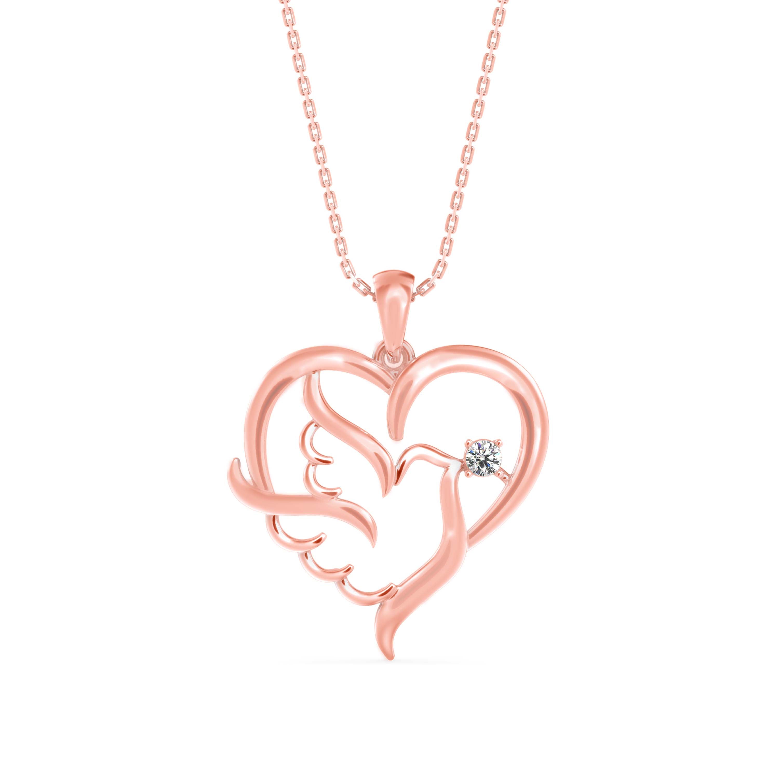 0.06Ct Heart With Bird Wings Design Lab-Grown Diamond Gold Pendant Necklace