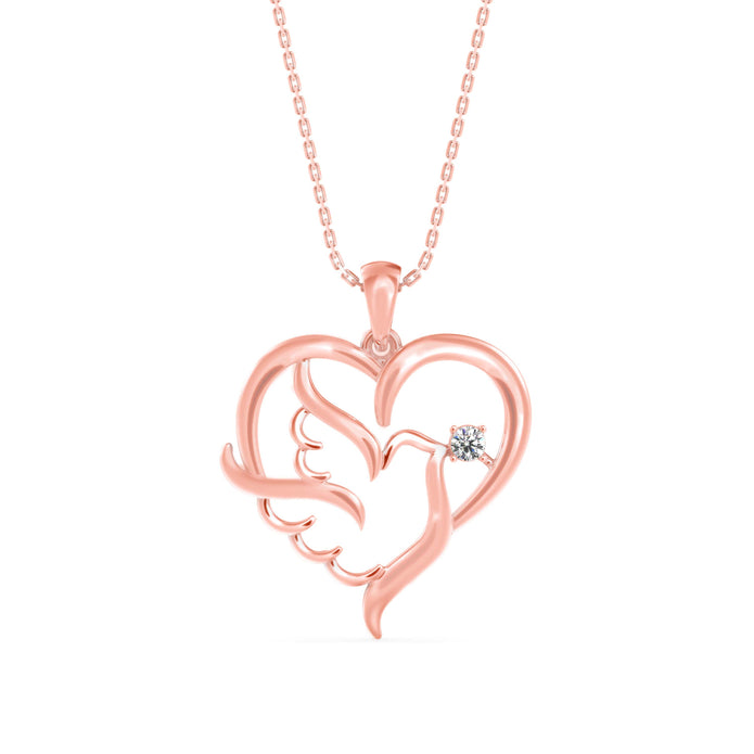 0.06Ct Heart With Bird Wings Design Lab-Grown Diamond Gold Pendant Necklace
