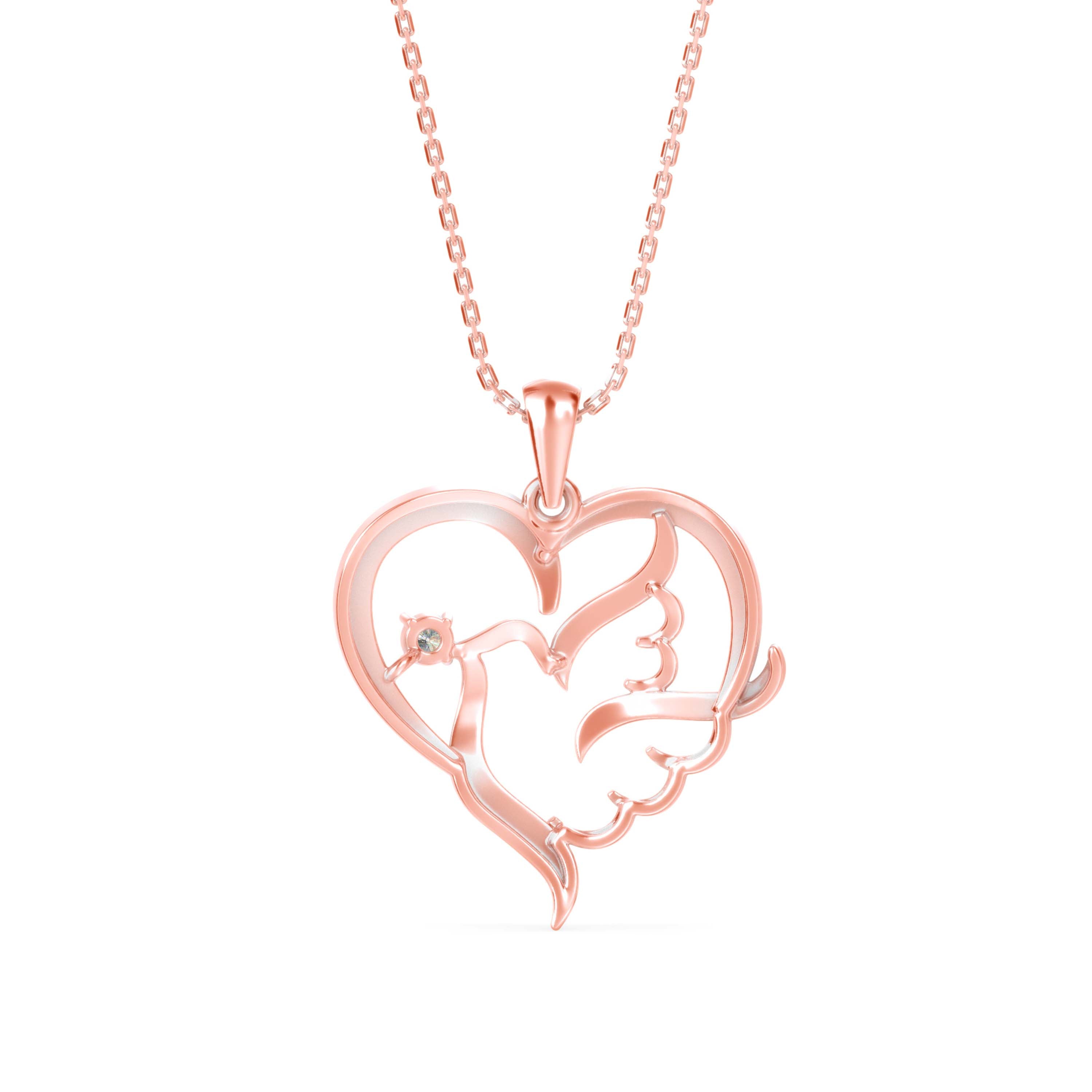 0.06Ct Heart With Bird Wings Design Lab-Grown Diamond Gold Pendant Necklace