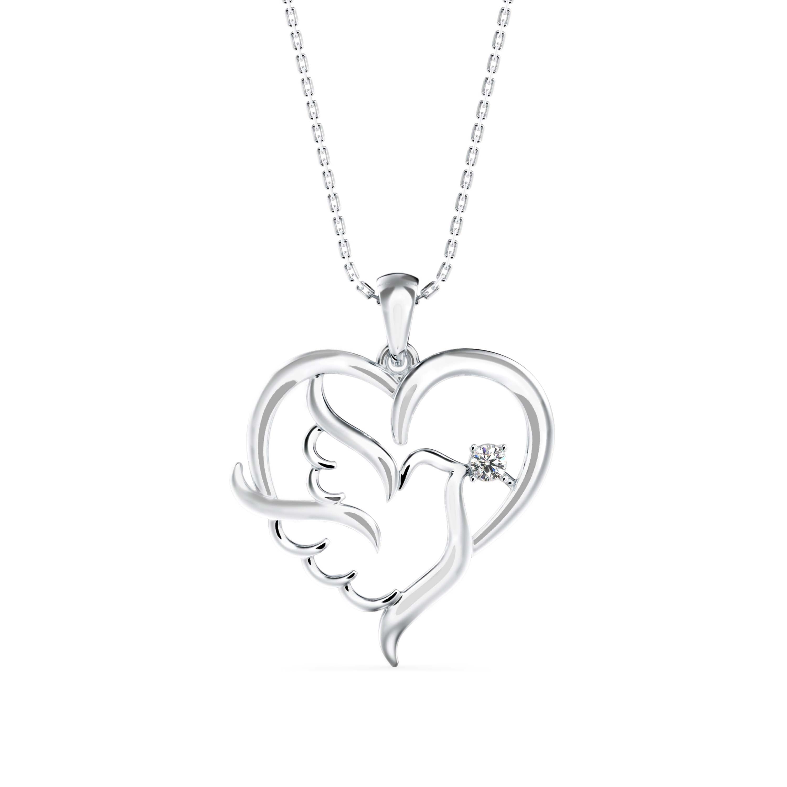 0.06Ct Heart With Bird Wings Design Lab-Grown Diamond Gold Pendant Necklace
