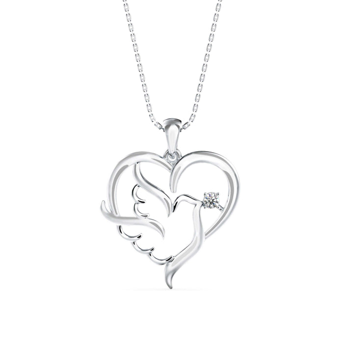 0.06Ct Heart With Bird Wings Design Lab-Grown Diamond Gold Pendant Necklace