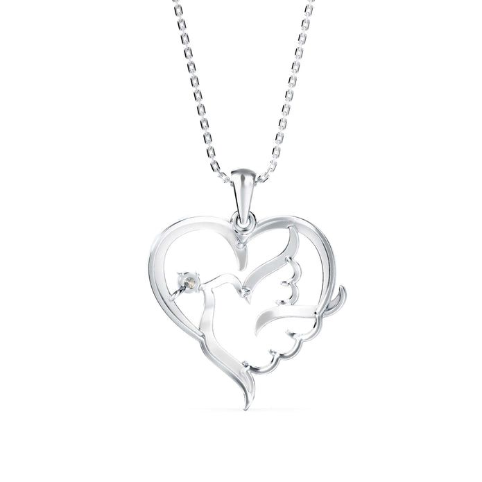 0.06Ct Heart With Bird Wings Design Lab-Grown Diamond Gold Pendant Necklace