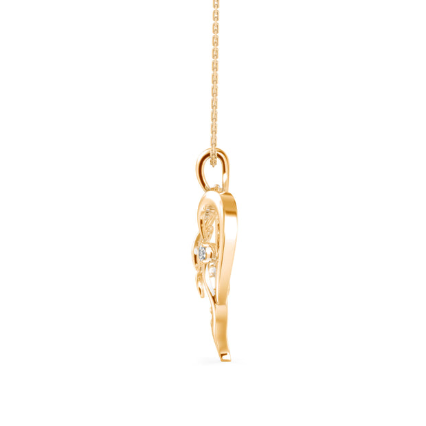 0.06Ct Heart With Bird Wings Design Lab-Grown Diamond Gold Pendant Necklace