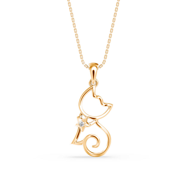 0.02Ct Cat Lovers Design Lab-Grown Diamond Gold Pendant Necklace