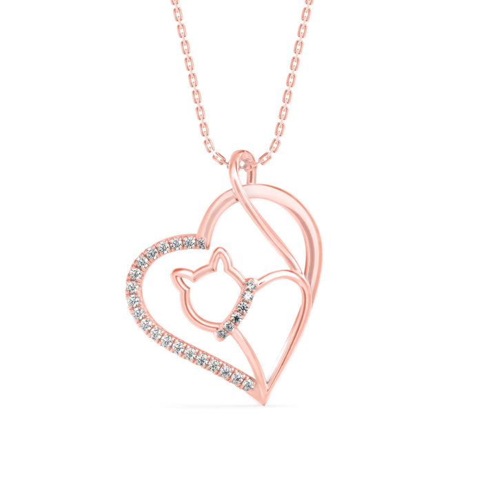0.14Ct Kitten Heart Style Lab-Grown Diamond Gold Pendant Necklace