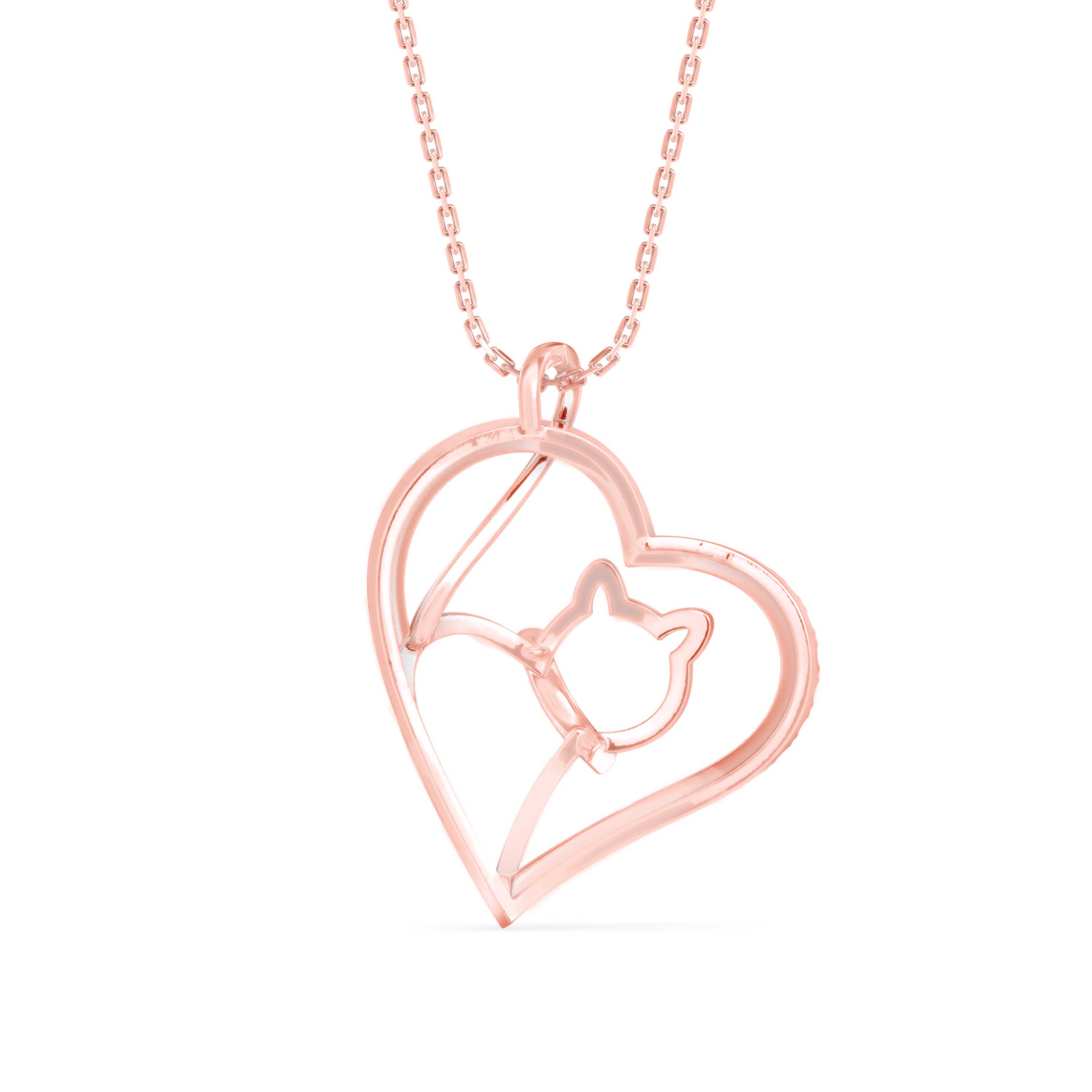 0.14Ct Kitten Heart Style Lab-Grown Diamond Gold Pendant Necklace