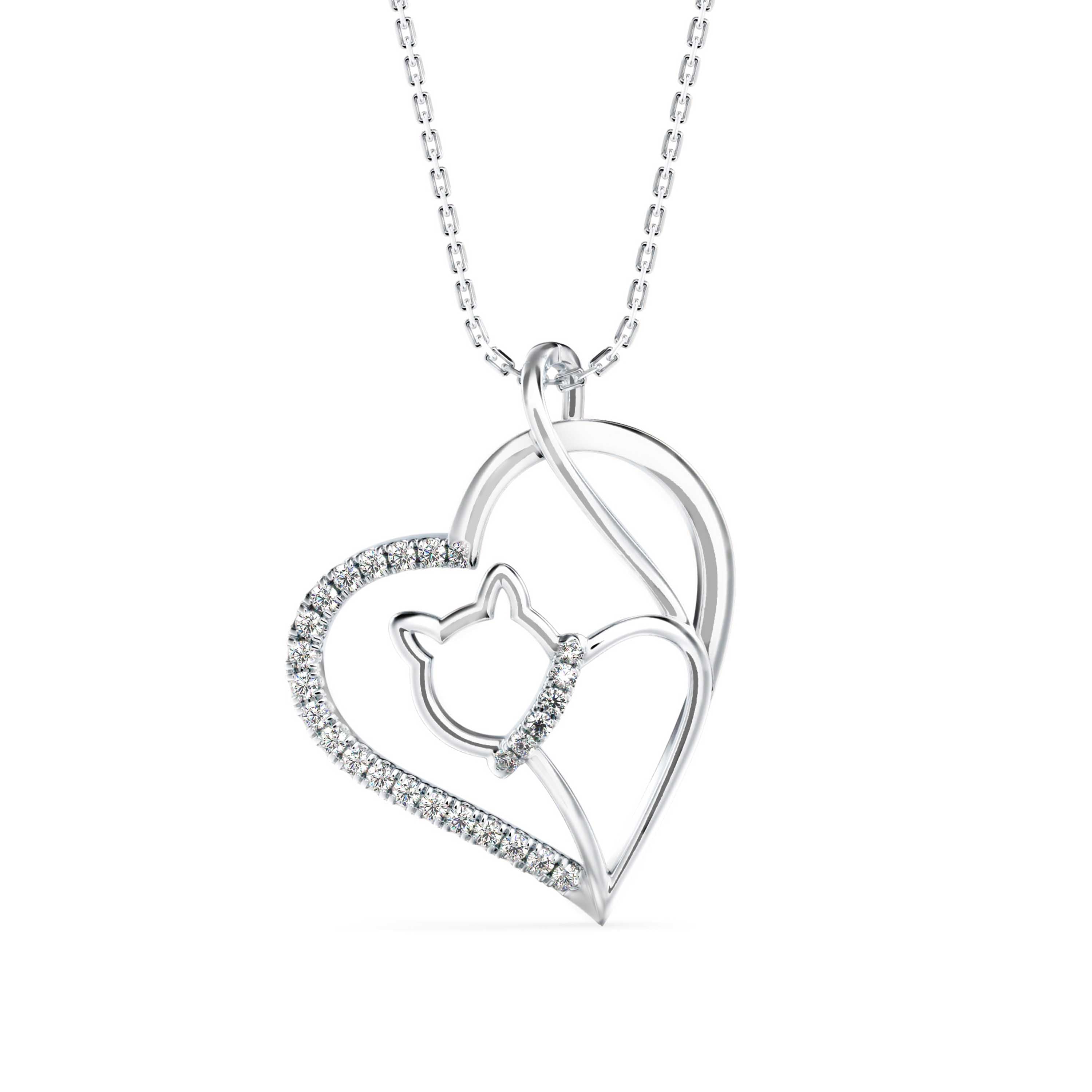 0.14Ct Kitten Heart Style Lab-Grown Diamond Gold Pendant Necklace