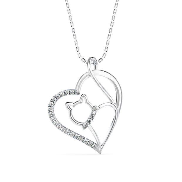 0.14Ct Kitten Heart Style Lab-Grown Diamond Gold Pendant Necklace