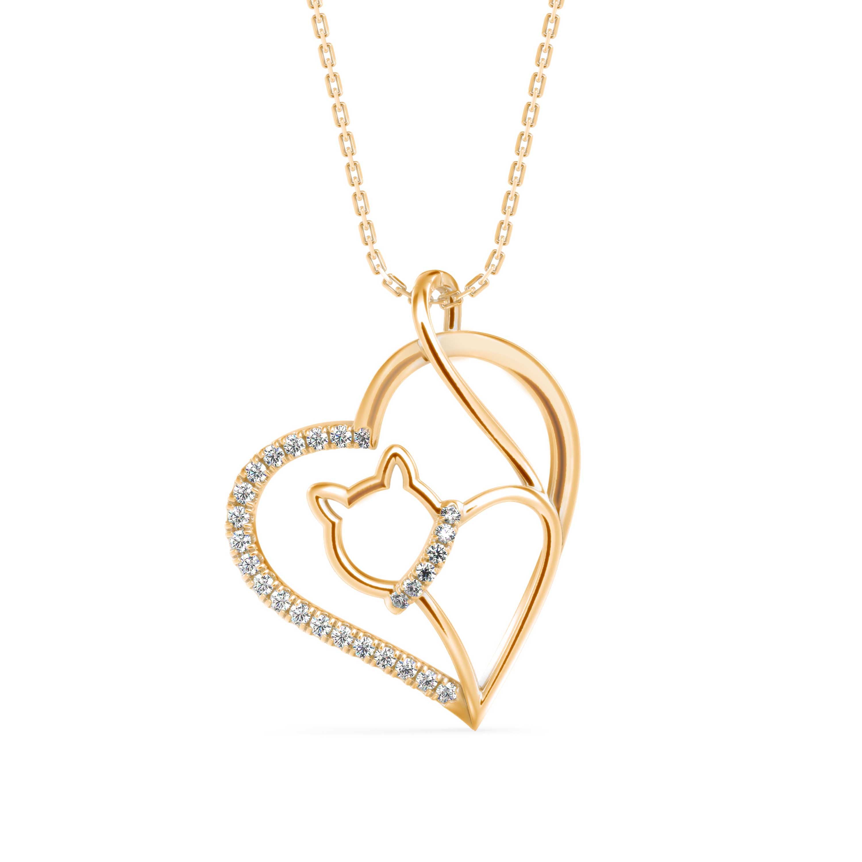 0.14Ct Kitten Heart Style Lab-Grown Diamond Gold Pendant Necklace