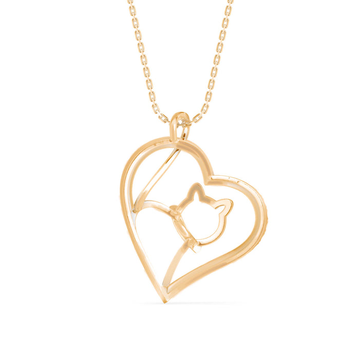0.14Ct Kitten Heart Style Lab-Grown Diamond Gold Pendant Necklace