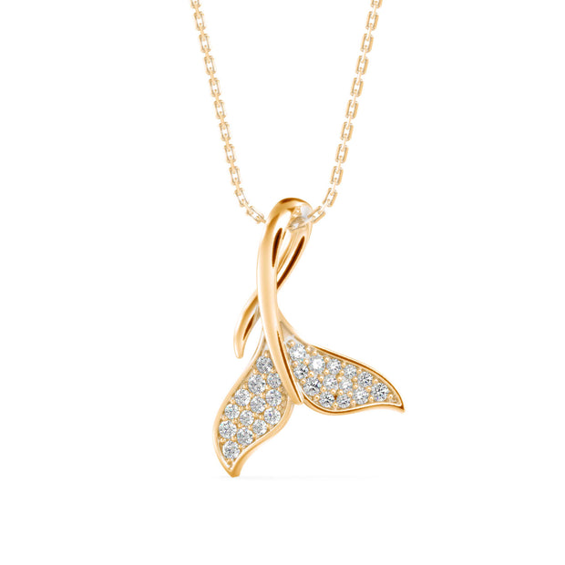 0.16Ct Whale Tail Shape Cluster Lab-Grown Diamond Gold Pendant Necklace