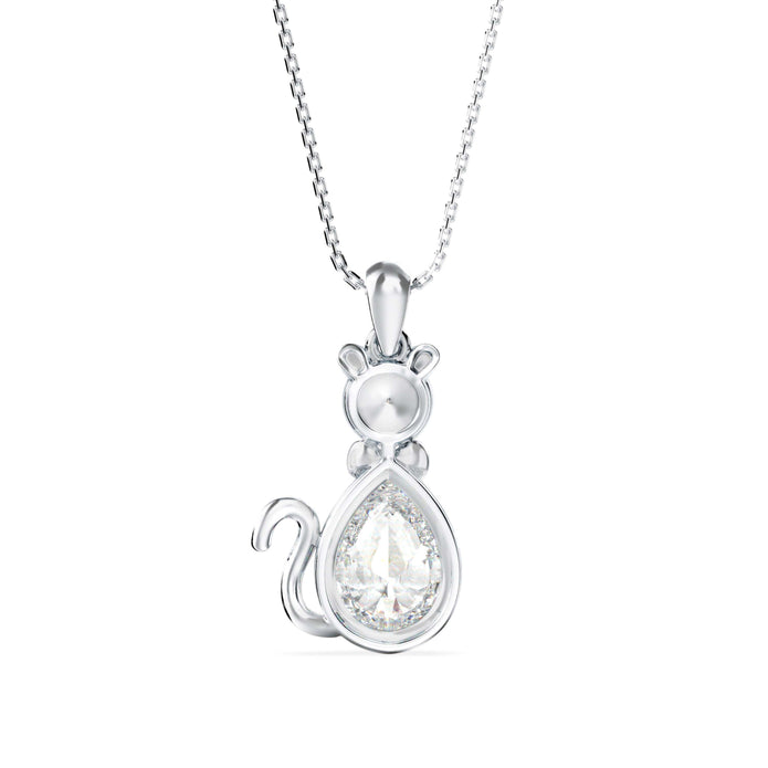 2.00Ct Cat Shape Pear Halo Lab-Grown Diamond Gold Pendant Necklace