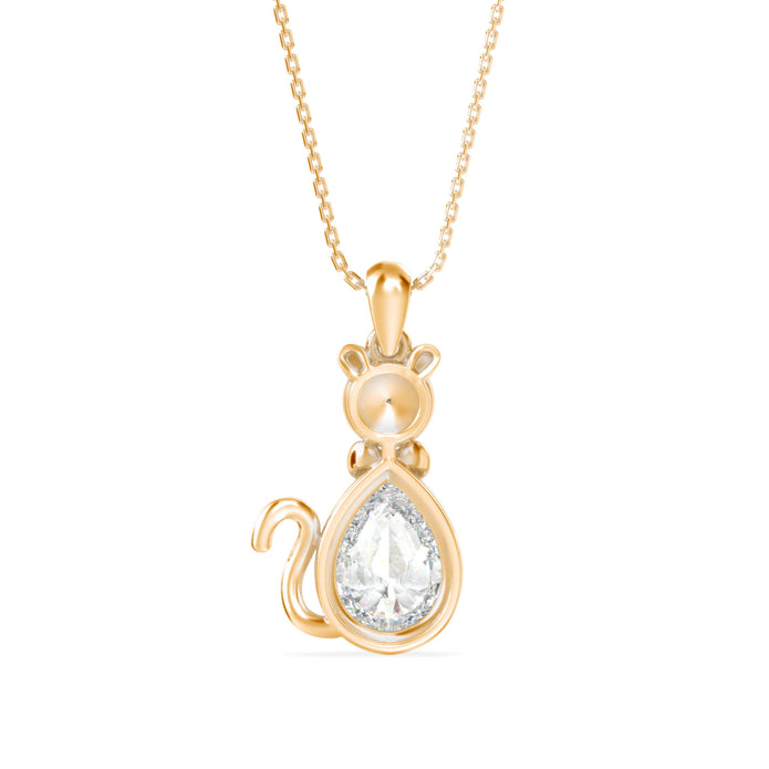 2.00Ct Cat Shape Pear Halo Lab-Grown Diamond Gold Pendant Necklace