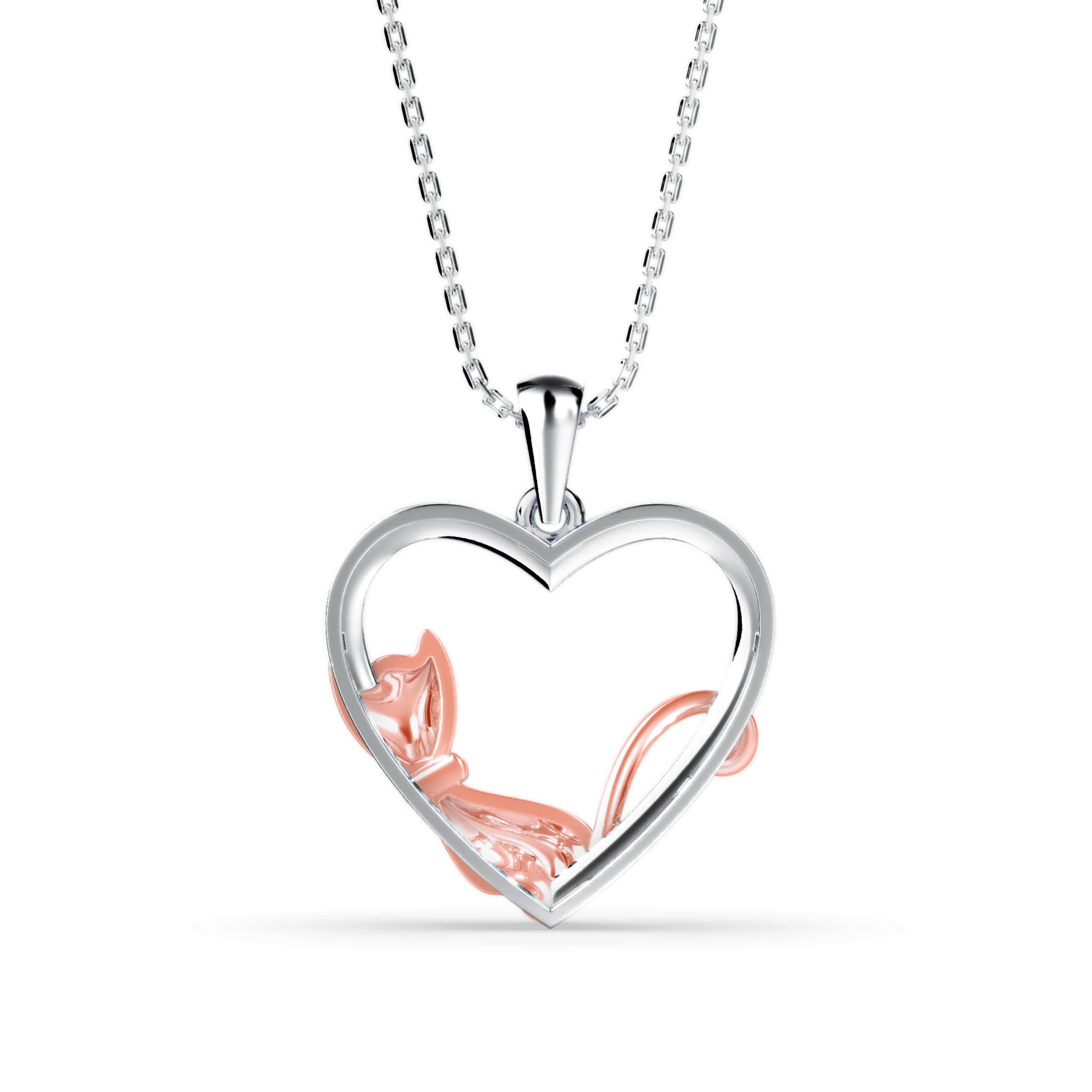 0.21Ct Two Tone Heart Cat Shape Lab-Grown Diamond Gold Pendant Necklace