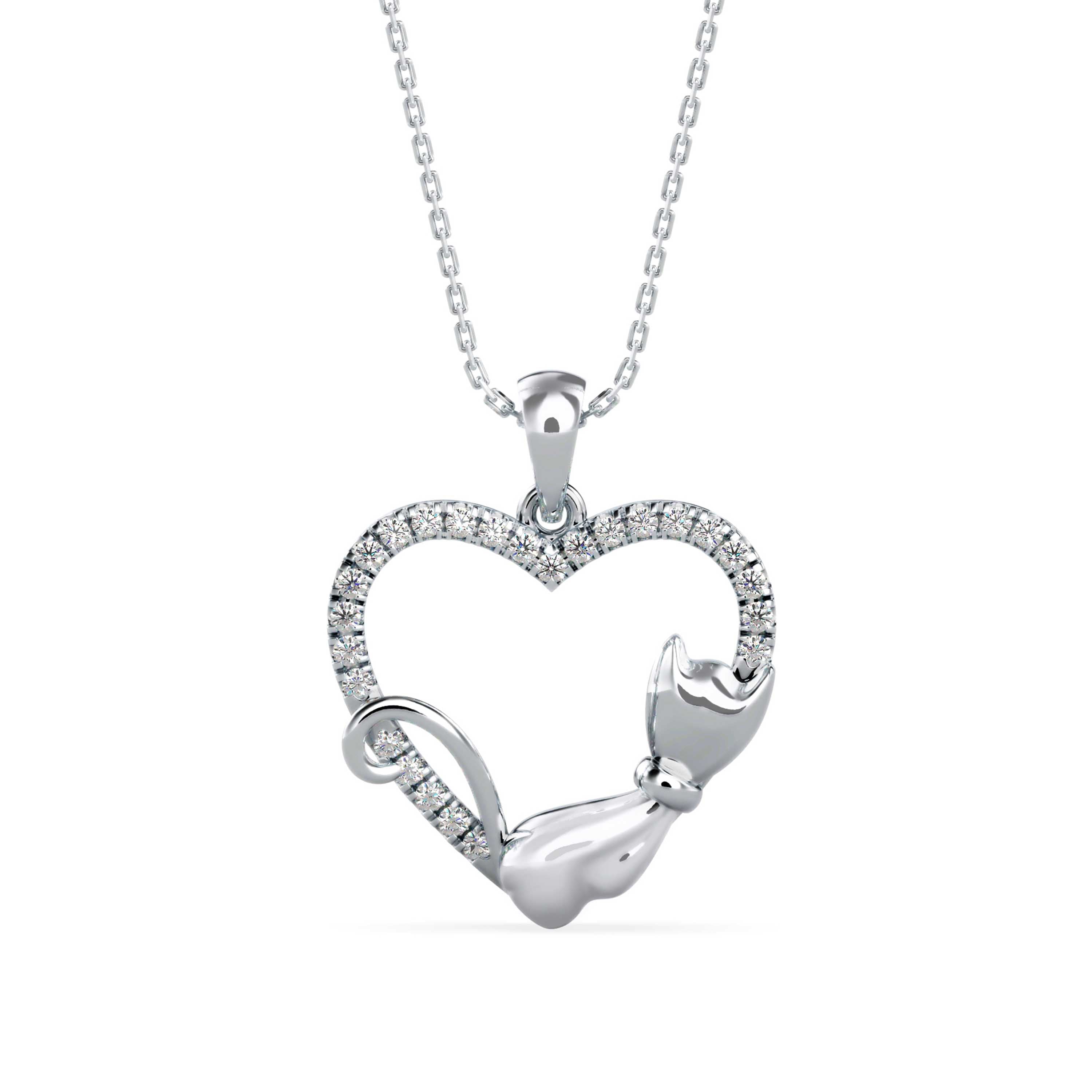 0.21Ct Two Tone Heart Cat Shape Lab-Grown Diamond Gold Pendant Necklace