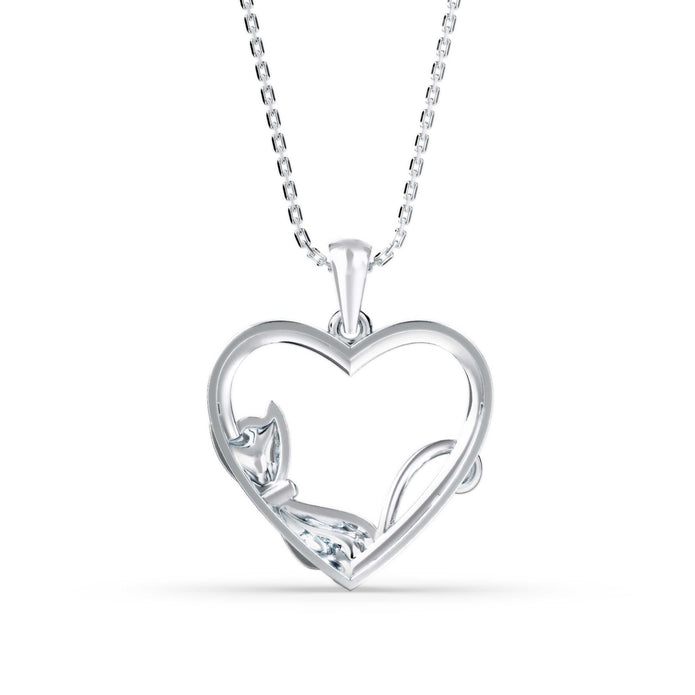 0.21Ct Two Tone Heart Cat Shape Lab-Grown Diamond Gold Pendant Necklace