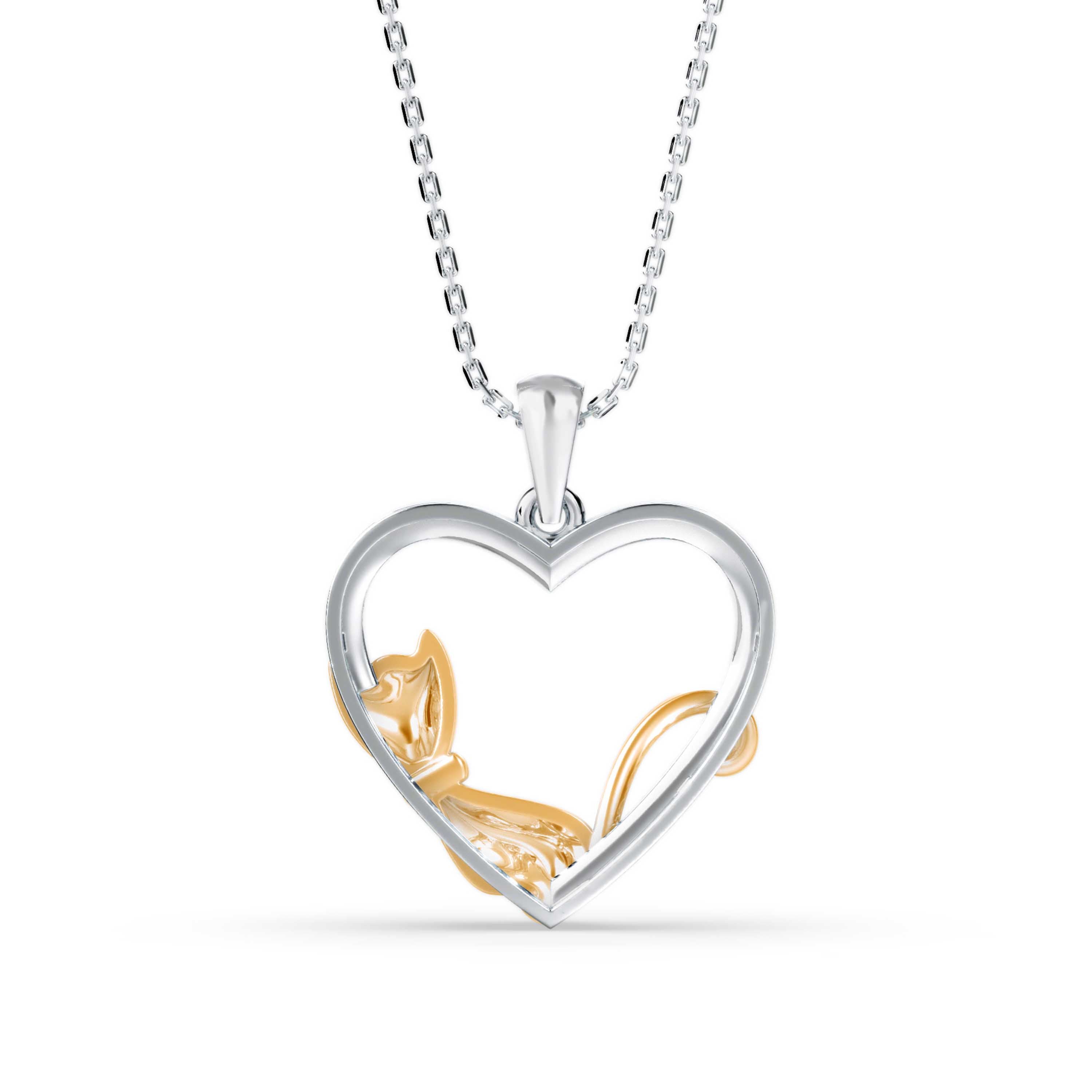 0.21Ct Two Tone Heart Cat Shape Lab-Grown Diamond Gold Pendant Necklace