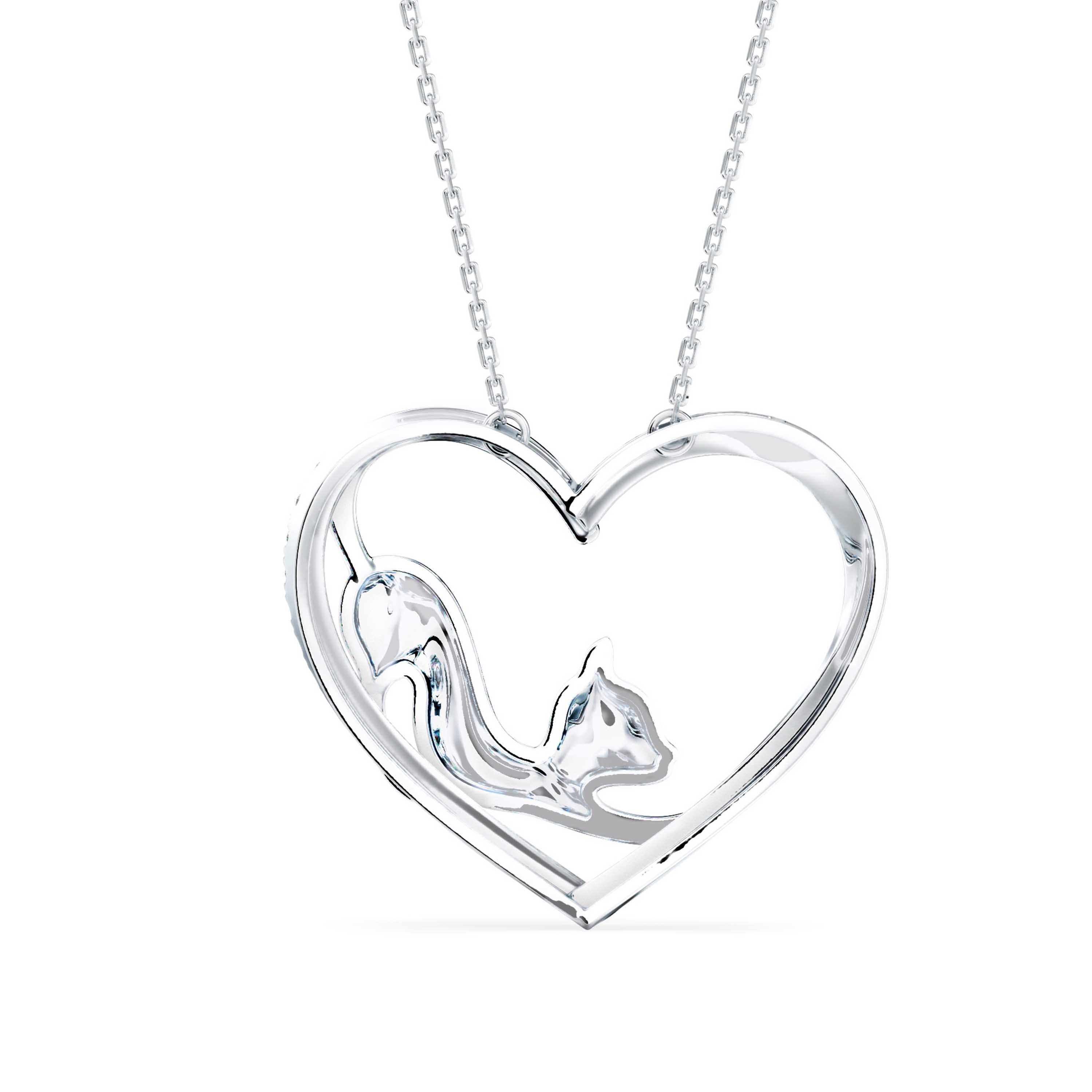 0.20Ct Prowling Cat Heart Shape Lab-Grown Diamond Gold Pendant Necklace