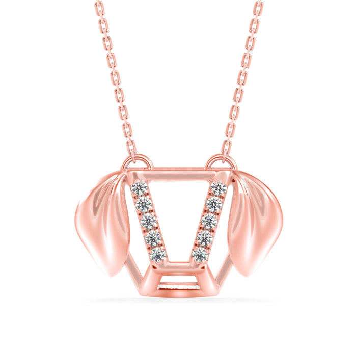 0.10Ct Dog Face Designe Pave Lab-Grown Diamond Gold Pendant Necklace