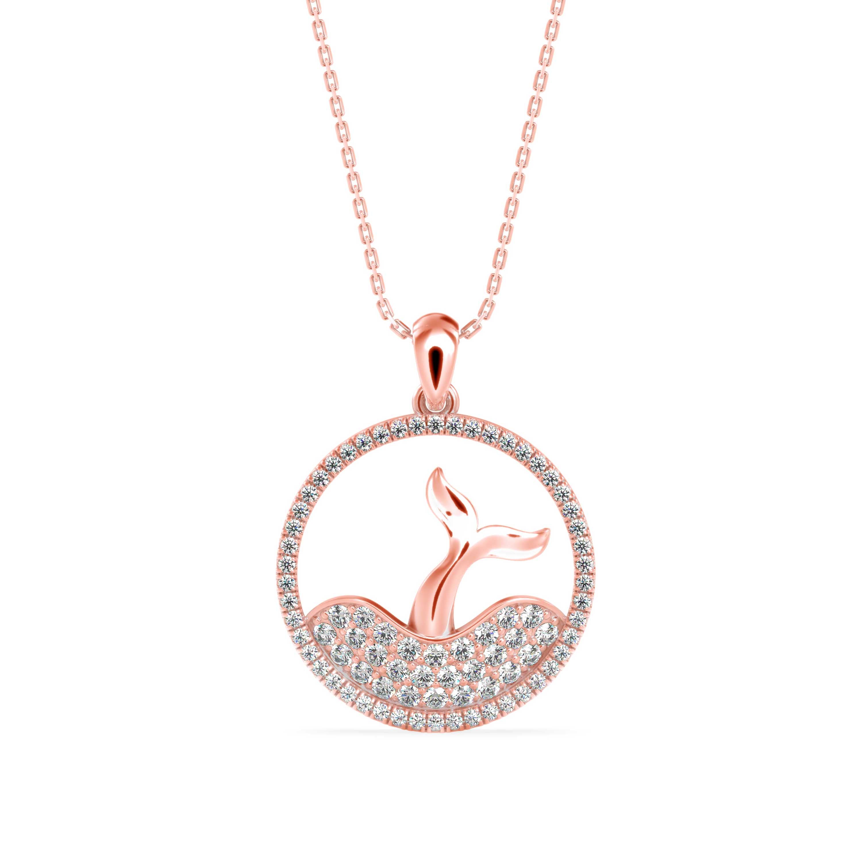 0.53Ct Mermaid Tail Style Cluster Lab-Grown Diamond Gold Pendant Necklace