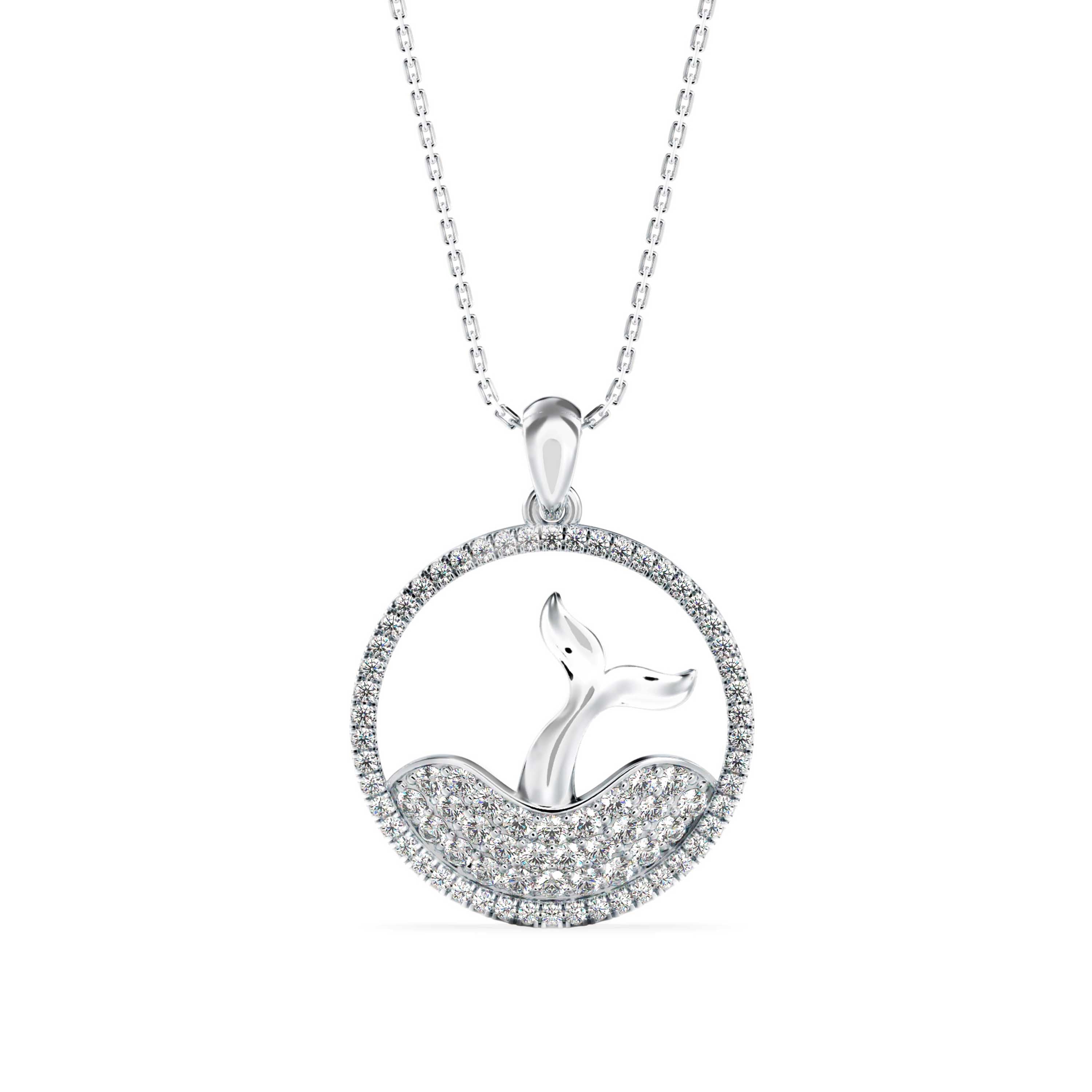 0.53Ct Mermaid Tail Style Cluster Lab-Grown Diamond Gold Pendant Necklace
