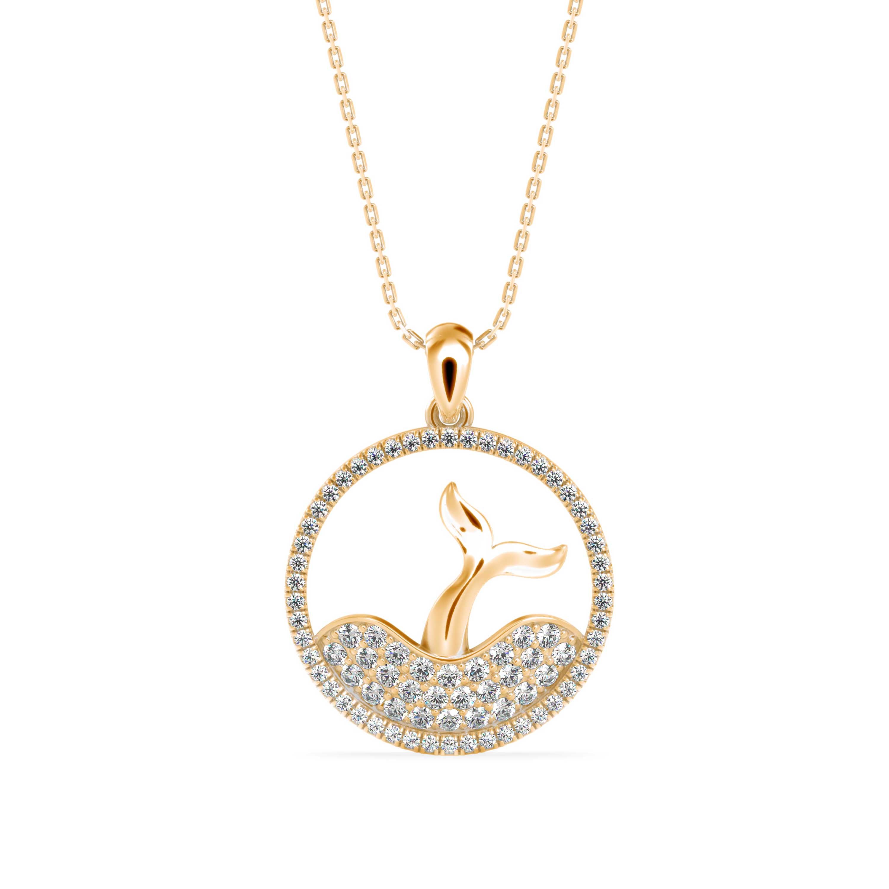 0.53Ct Mermaid Tail Style Cluster Lab-Grown Diamond Gold Pendant Necklace