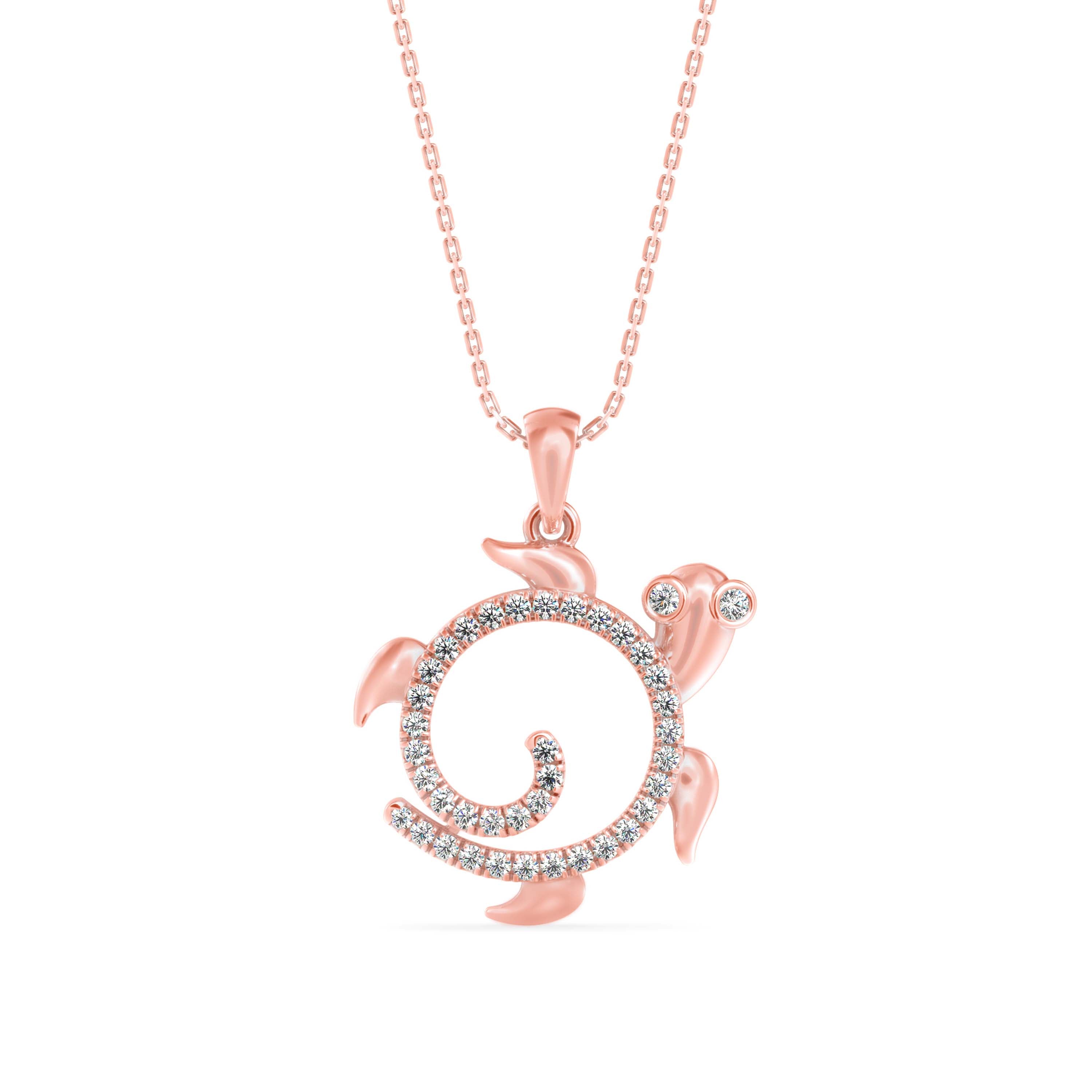 0.29Ct Turtley Shape Pave Lab-Grown Diamond Gold Pendant Necklace
