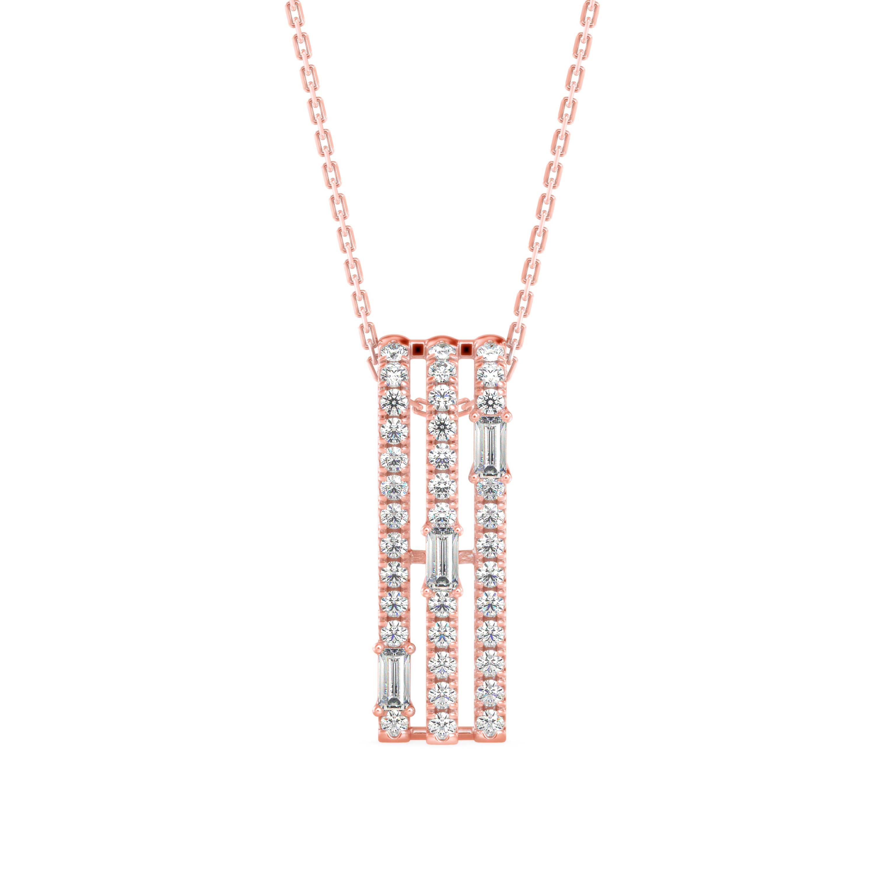 0.43Ct Baguette Pave With Bar Set Lab-Grown Diamond Gold Pendant Necklace