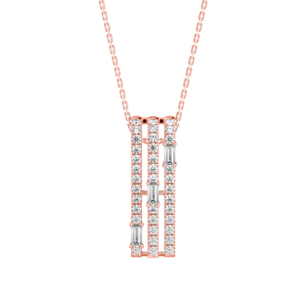 0.43Ct Baguette Pave With Bar Set Lab-Grown Diamond Gold Pendant Necklace