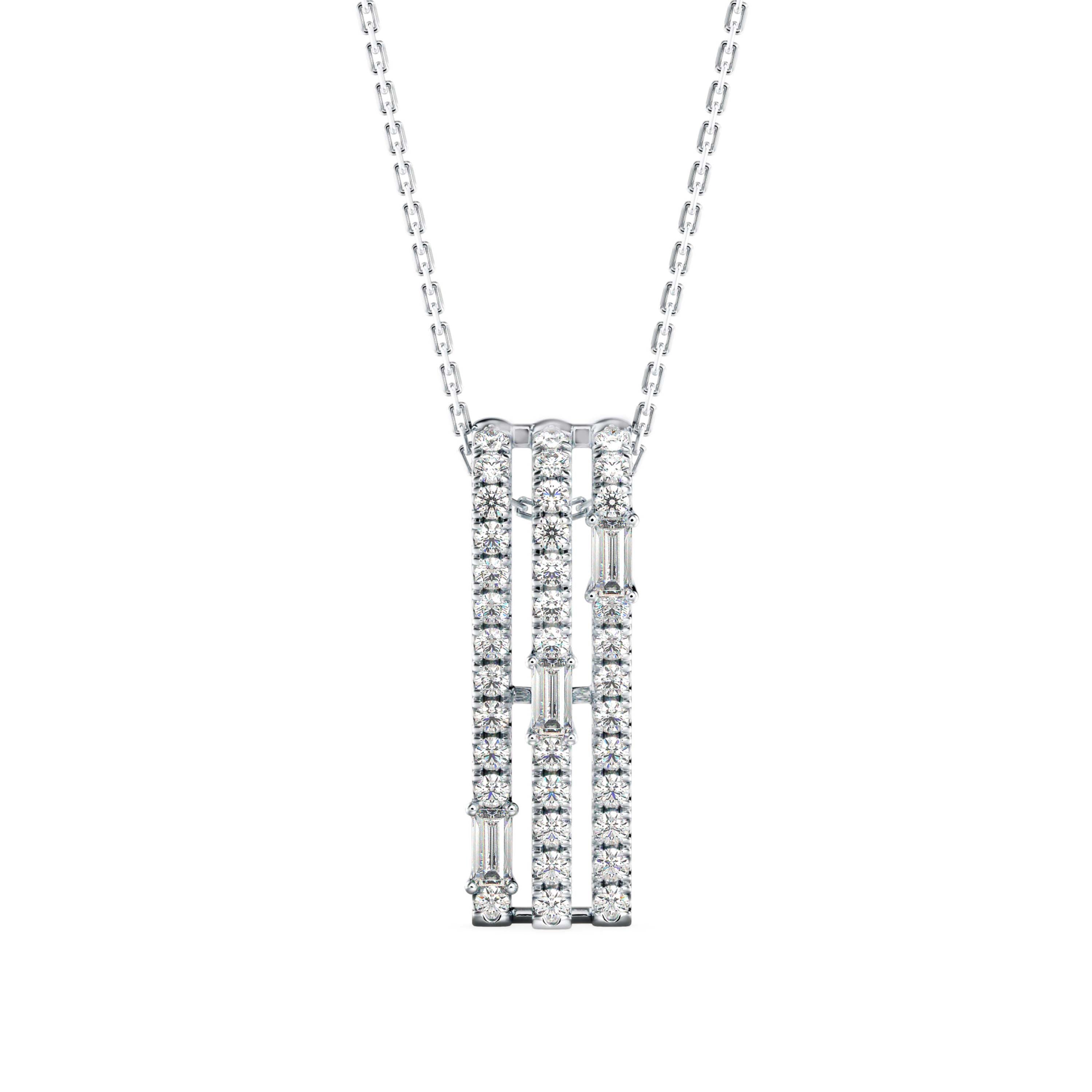 0.43Ct Baguette Pave With Bar Set Lab-Grown Diamond Gold Pendant Necklace