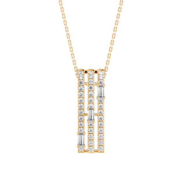 0.43Ct Baguette Pave With Bar Set Lab-Grown Diamond Gold Pendant Necklace