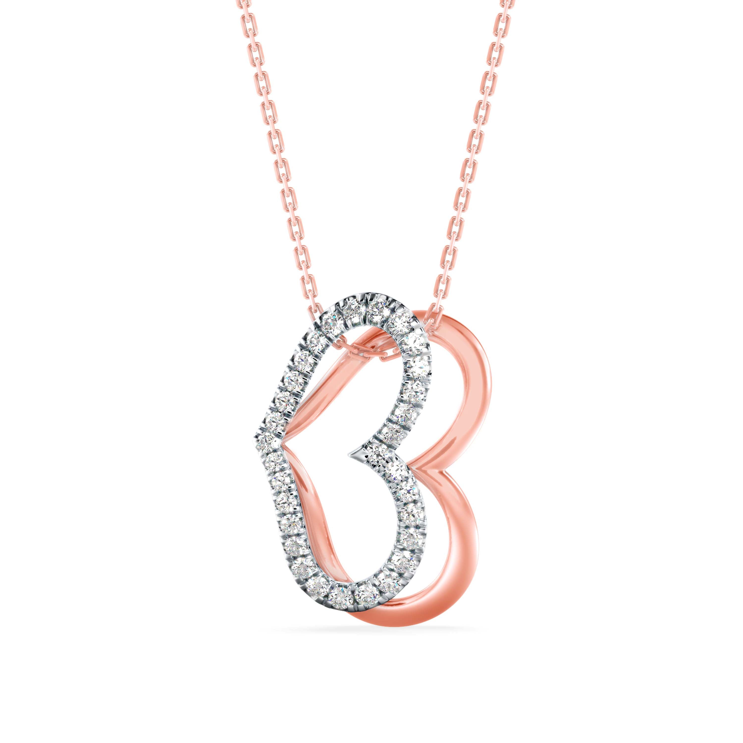 0.19Ct Double Heart Pave Lab-Grown Diamond Gold Pendant Necklace