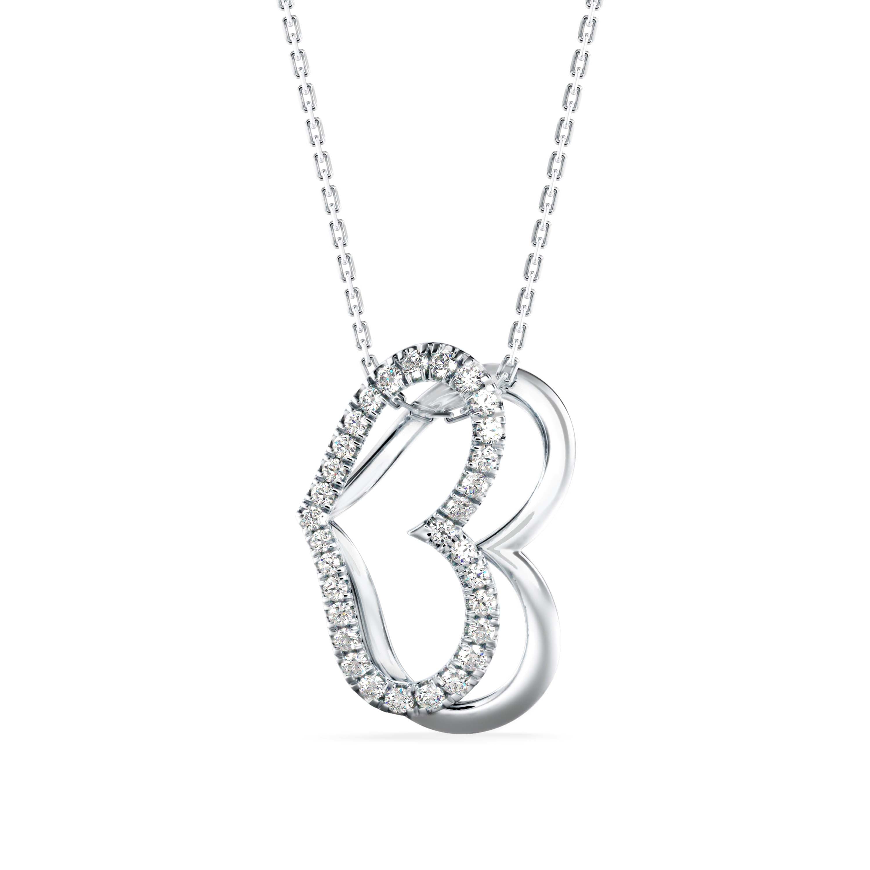 0.19Ct Double Heart Pave Lab-Grown Diamond Gold Pendant Necklace