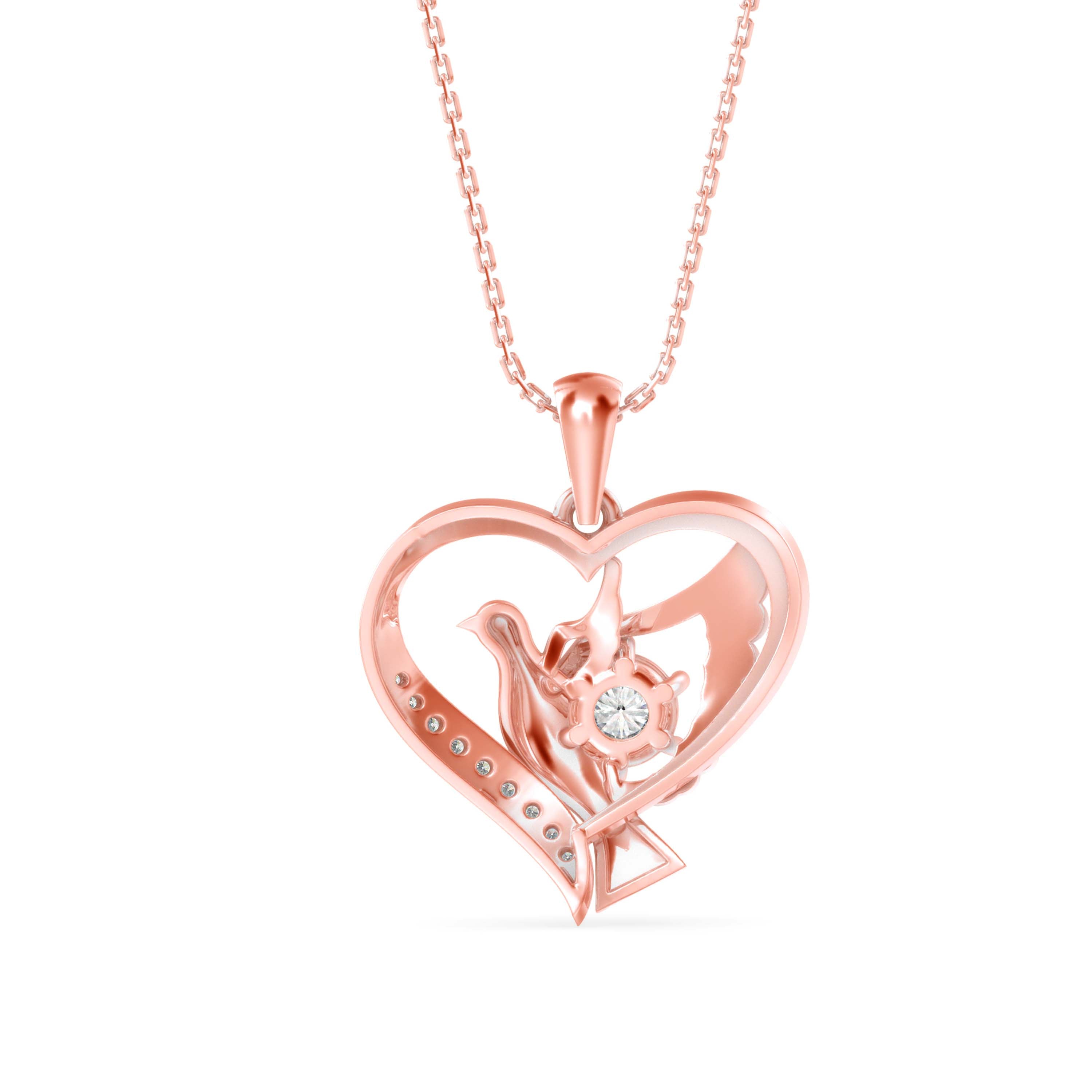 0.16Ct Love Birds Heart Lab-Grown Diamond Gold Pendant Necklace