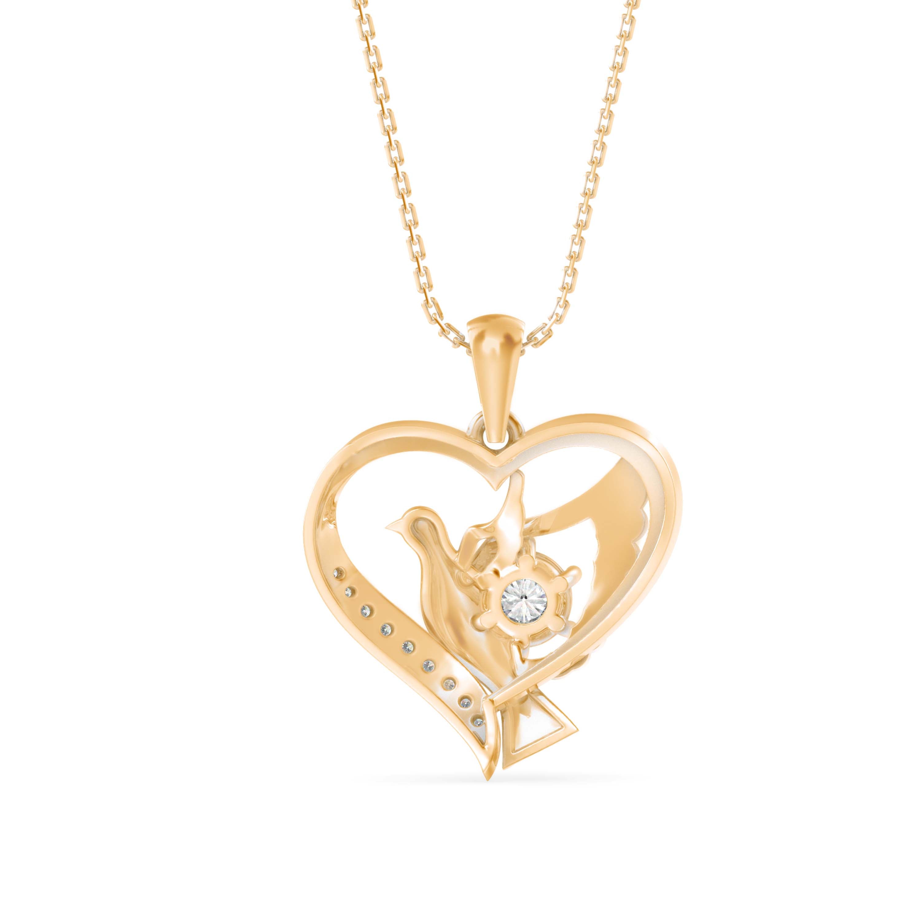 0.16Ct Love Birds Heart Lab-Grown Diamond Gold Pendant Necklace