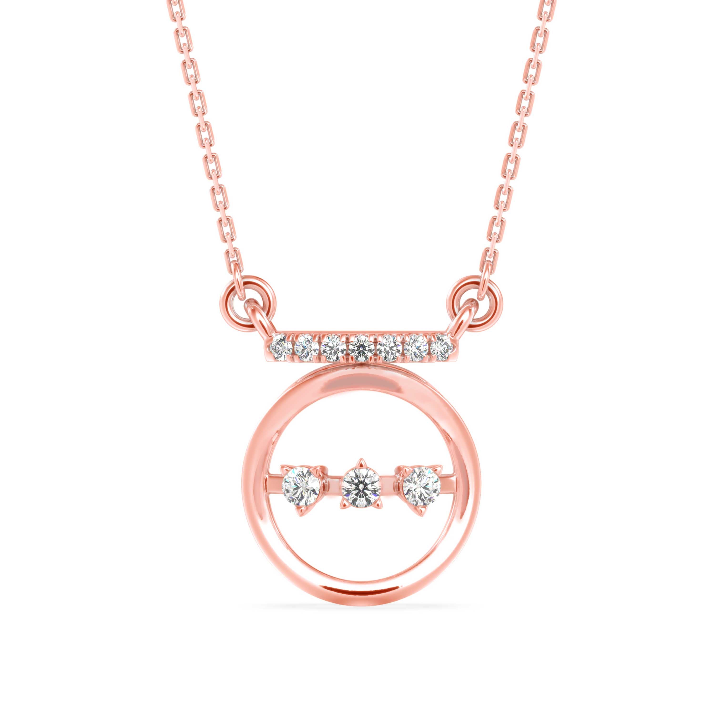 0.14Ct Circle With Three Stone Lab-Grown Diamond Gold Pendant Necklace