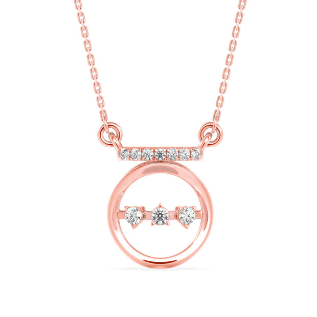 0.14Ct Circle With Three Stone Lab-Grown Diamond Gold Pendant Necklace