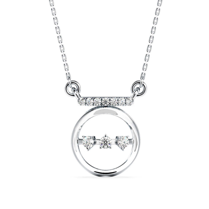 0.14Ct Circle With Three Stone Lab-Grown Diamond Gold Pendant Necklace