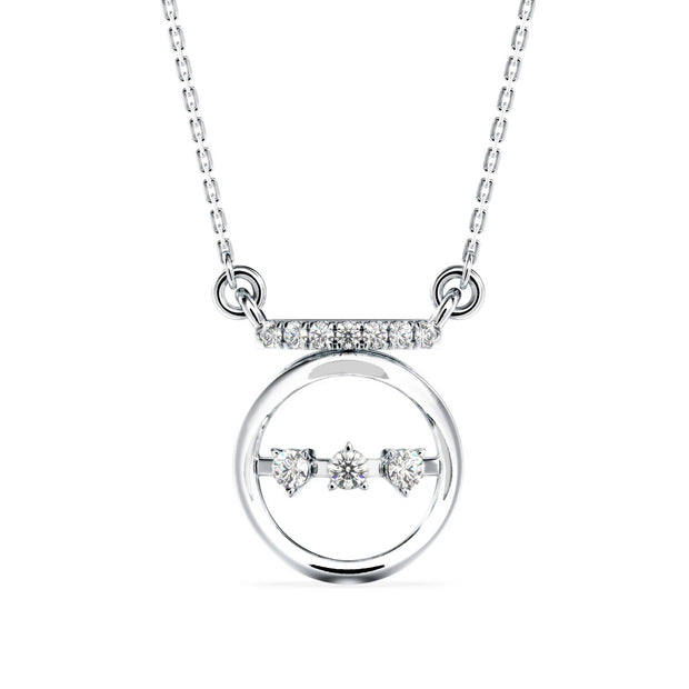 0.14Ct Circle With Three Stone Lab-Grown Diamond Gold Pendant Necklace