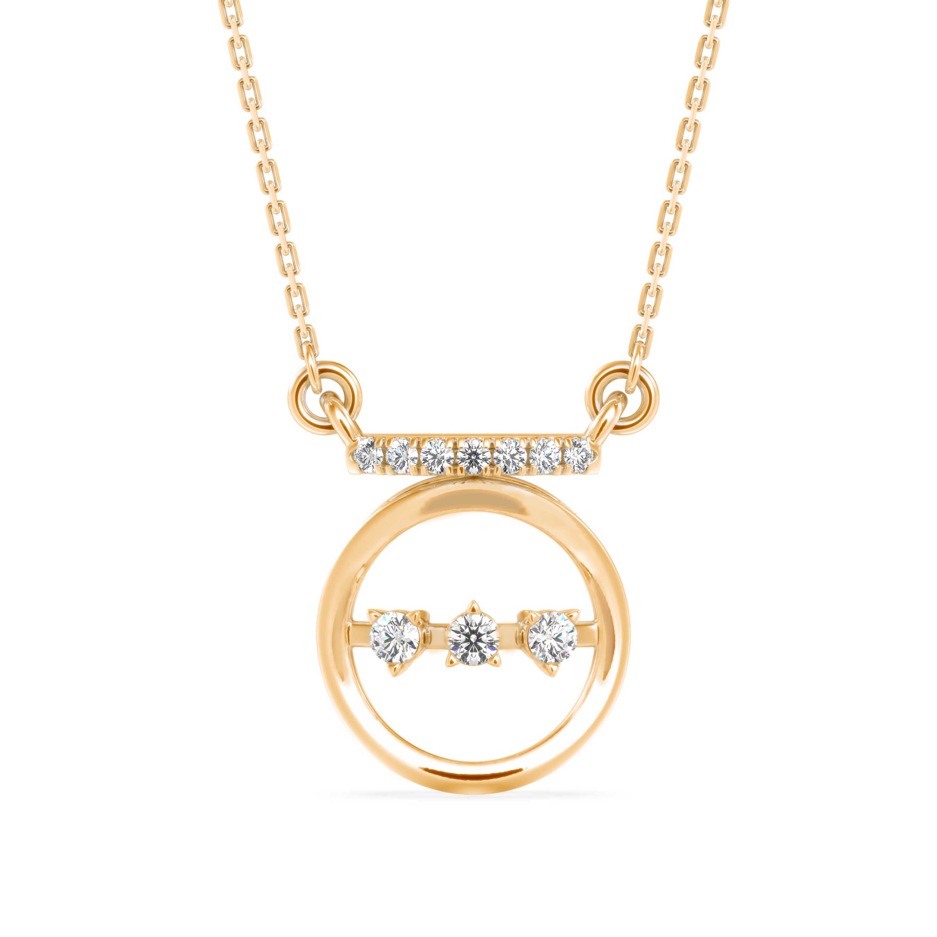 0.14Ct Circle With Three Stone Lab-Grown Diamond Gold Pendant Necklace