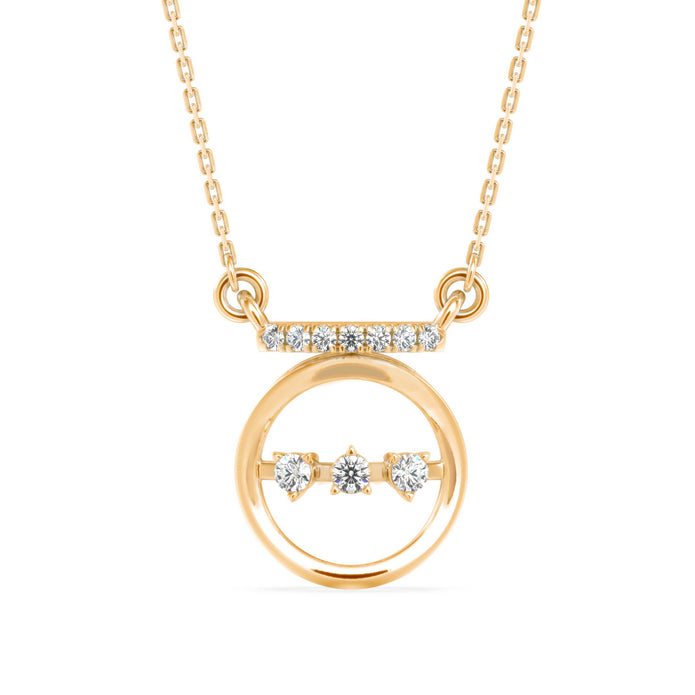 0.14Ct Circle With Three Stone Lab-Grown Diamond Gold Pendant Necklace