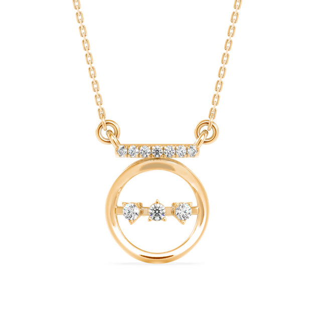 0.14Ct Circle With Three Stone Lab-Grown Diamond Gold Pendant Necklace