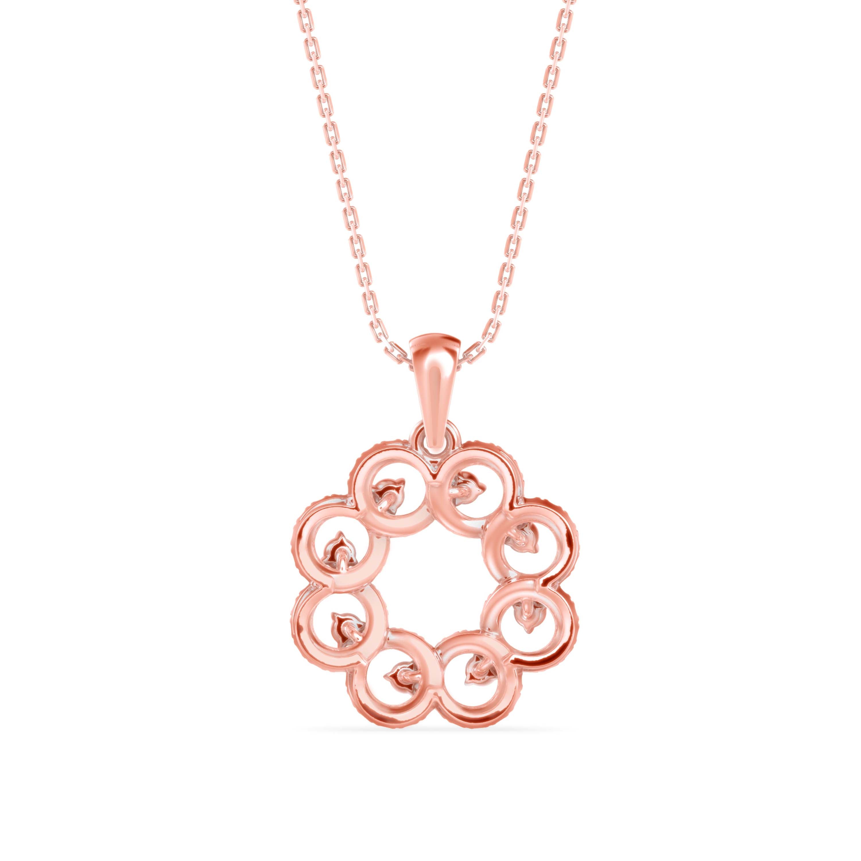 0.38Ct Floral Halo Circle Design Lab-Grown Diamond Gold Pendant Necklace