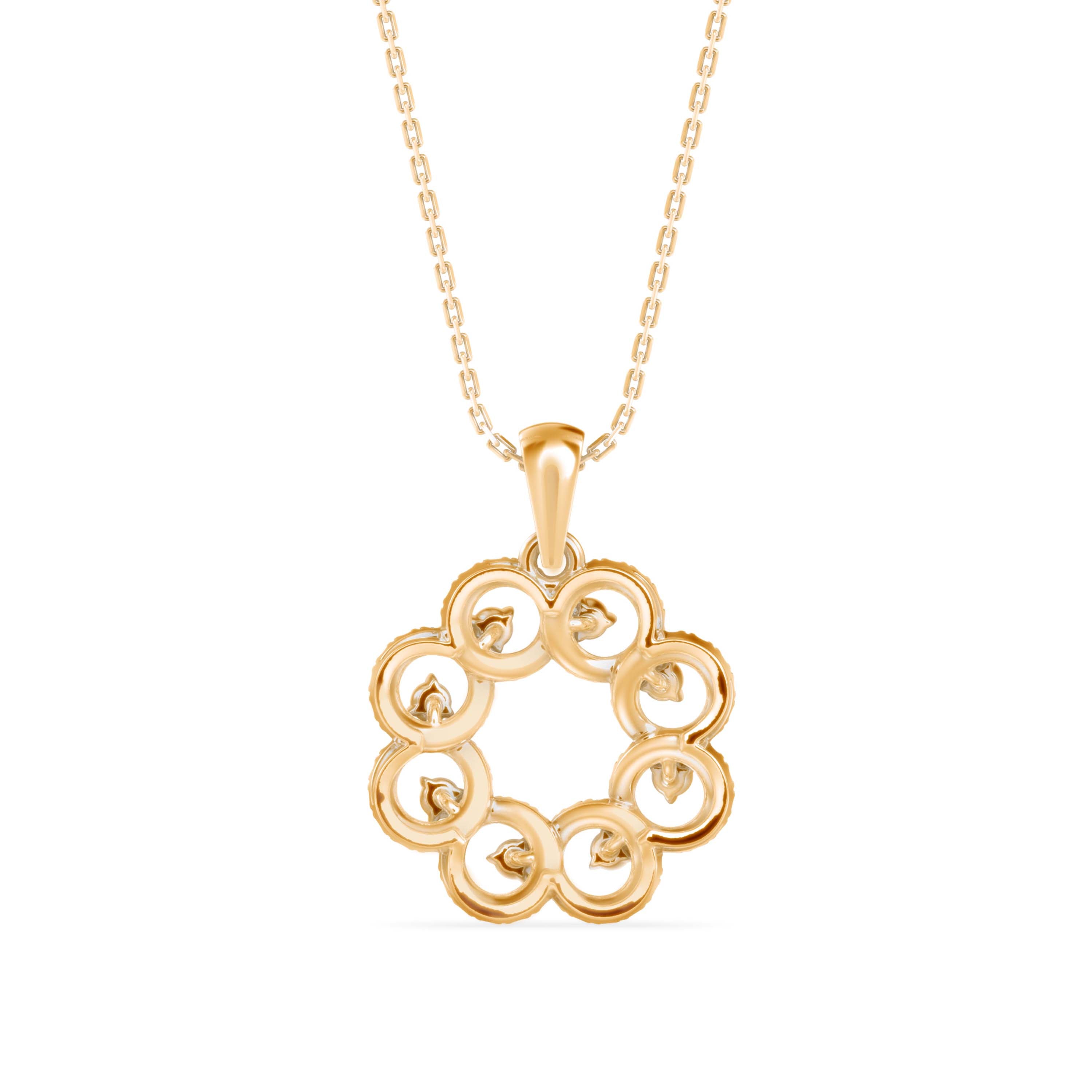 0.38Ct Floral Halo Circle Design Lab-Grown Diamond Gold Pendant Necklace